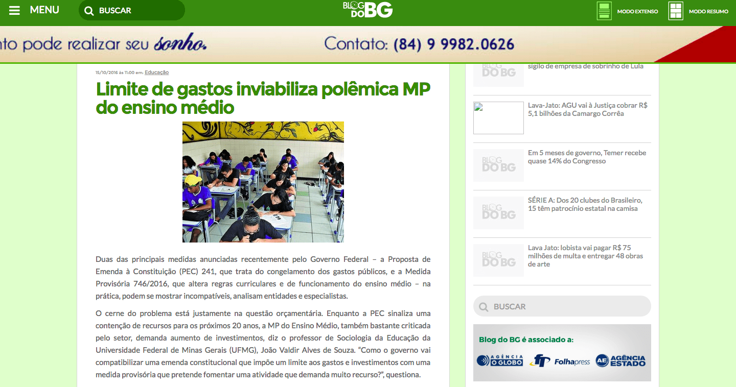 Print de tela do Blog do BG
