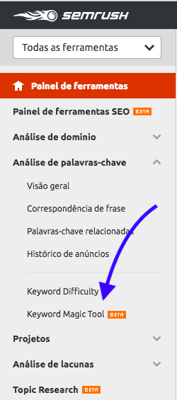 pesquisa de palavra chave keyword magic tool